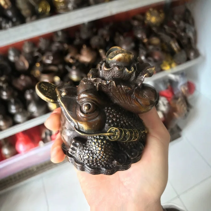 Antique Bronze Ornament, Cabbage Toad Figurine for Store, Living Room, Home Decoration, Opening Gift