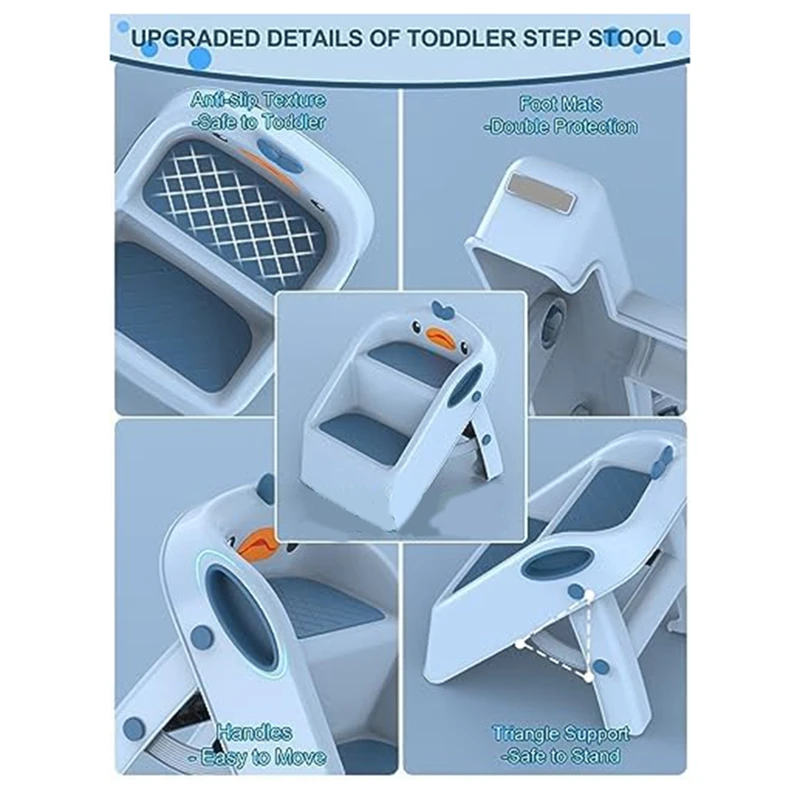 Foldable Toddler Kids Step Stool Kitchen Bathroom Sink Blue Toilet Potty Training Child Kitchen Helper Plastic Ladder