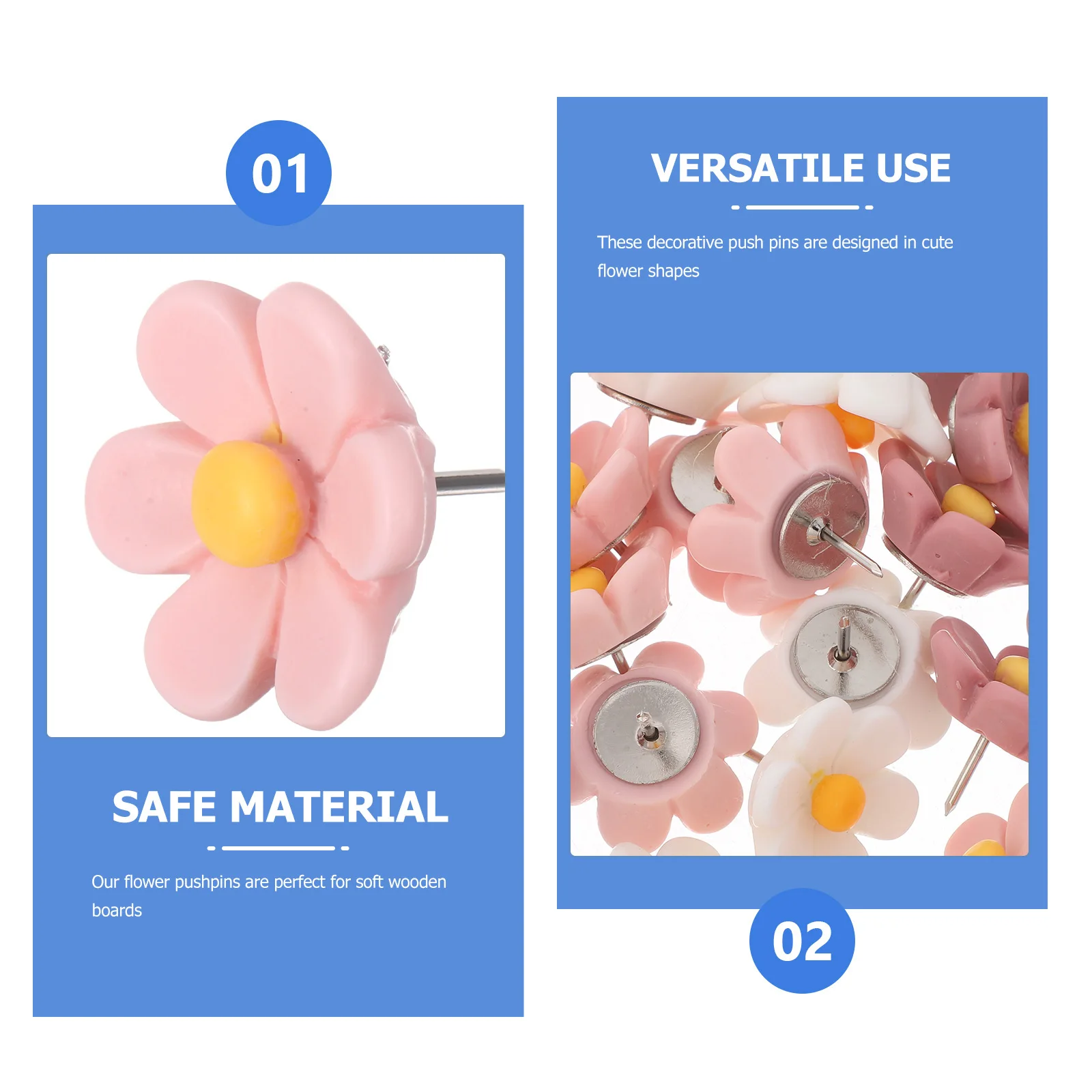 50Pcs Flower Decorative Thumbtacks Push Pins Spring Theme Cork Board Tacks Photo Display Pins Bulletin Board Office Home