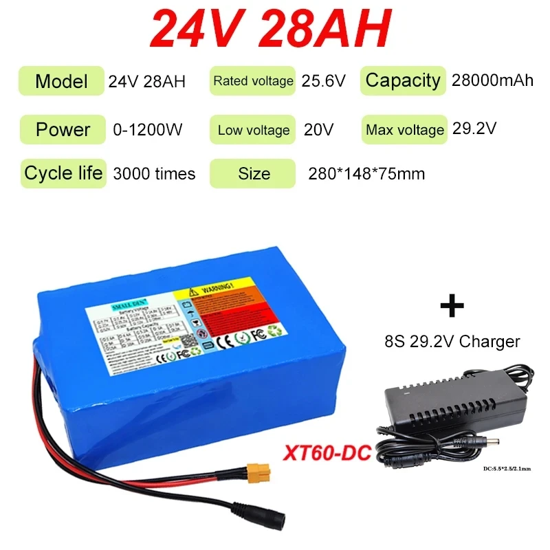 2024 24V 7Ah 14Ah 21Ah 28Ah 35Ah LiFePO4 Battery Pack 8S-32700 with BMS for Scooter Wheelchair Lawnmower Solar Battery + Charger