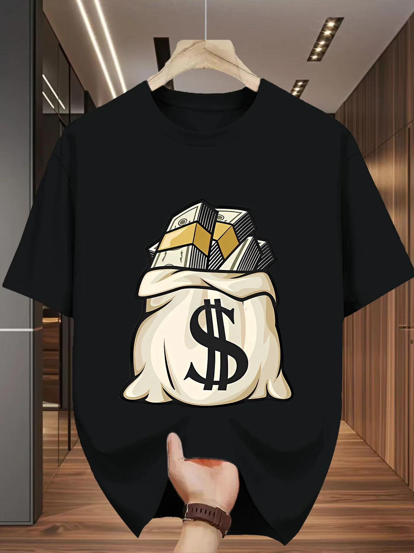 

Мужская футболка с графическим принтом Money Bag, дышащая, с короткими рукавами, повседневная, свободная, летняя футболка
