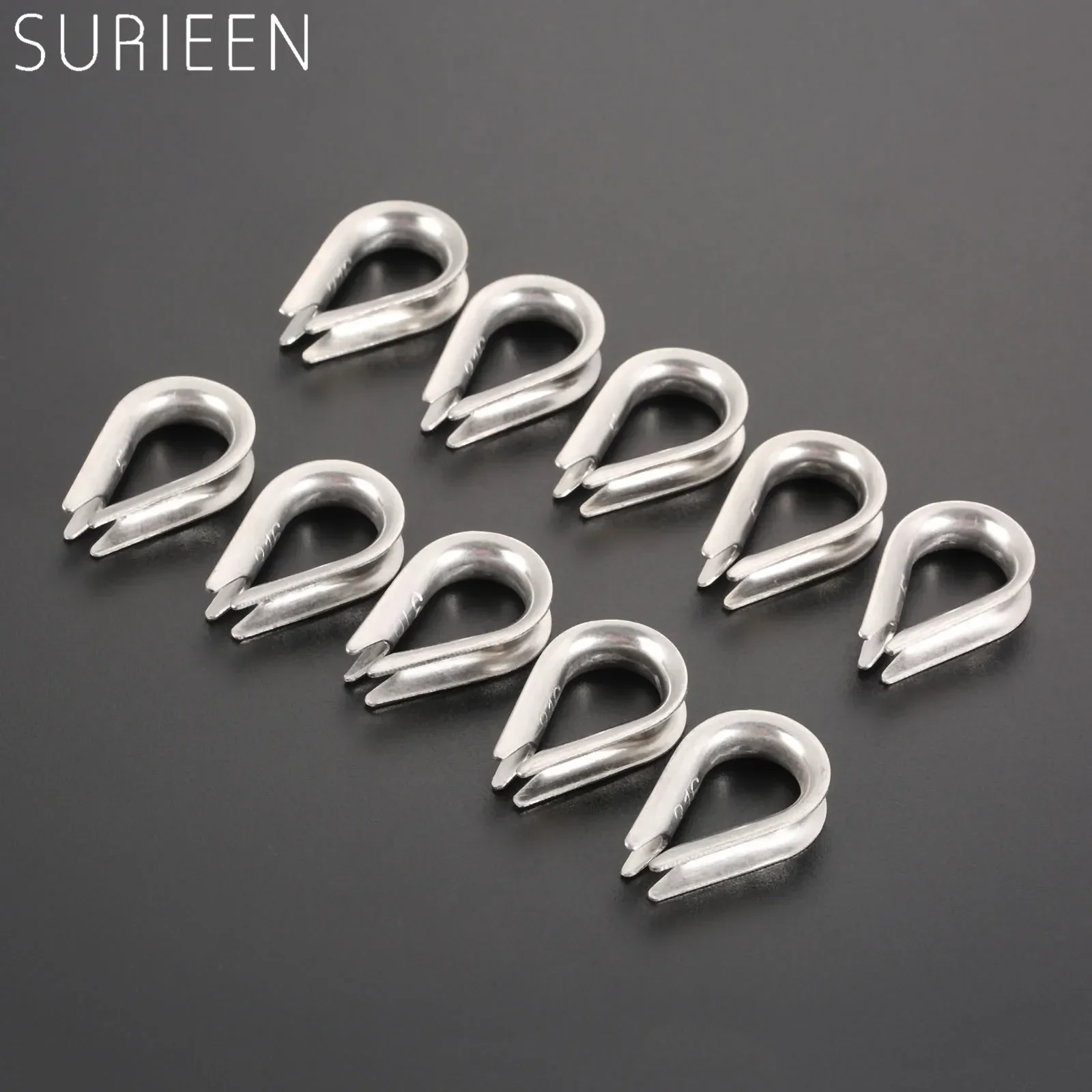 10Pcs 6mm M6 Marine Grade 316 Stainless Steel Wire Rope Thimbles Clamps For 1/4