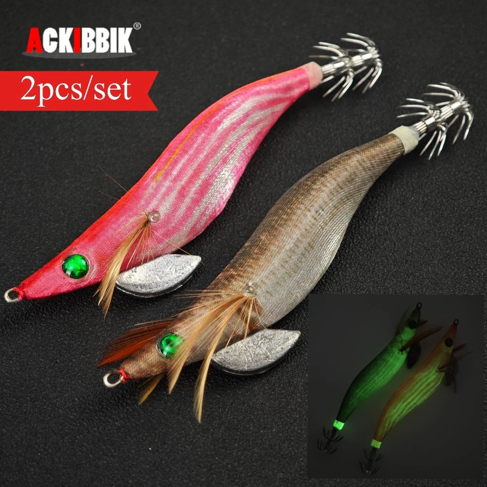 Ackibbik 2 Stück 13 cm/21 g Salzwasser-Tintenfisch-Jigs, Garnelen-Angelköder, Garnelen-Garnelenköder, Meeresangeln, Holz, Garnelen-Angelzubehör
