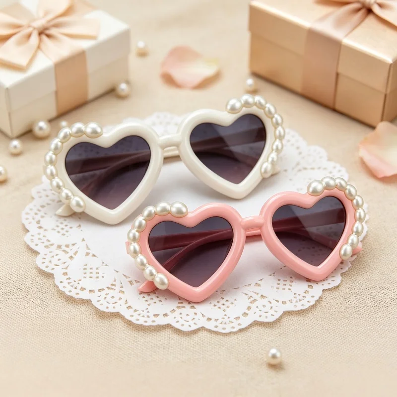 Pearl Heart Shape Sunglasses Retro Large Frame Sun Glasses Women Girls Party Wedding Prom Photo Props Decorative Eyewear