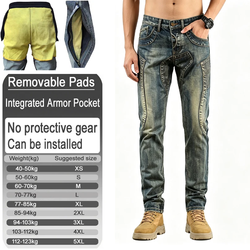 WOLFRIDER Motorcycle jeans men aramid Kevlar with armor pockets armor Not included for touring motocross riding 036