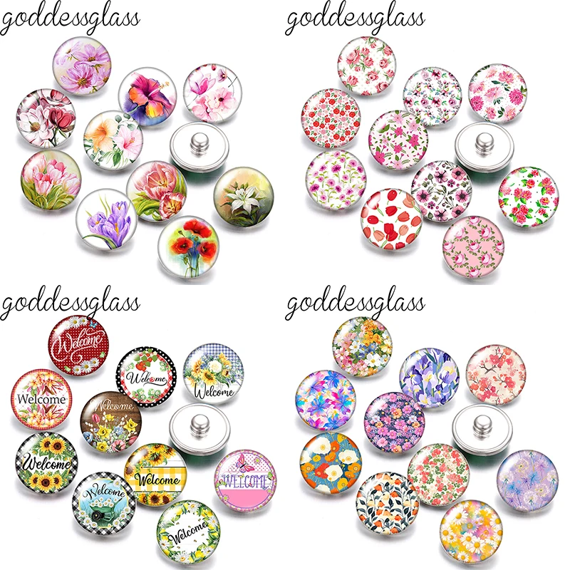 Beauty Flowers Mix Drawing Patterns Elegant Photo 10pcs 12mm/18mm snap buttons for 12mm/18mm snap bracelets DIY jewelry