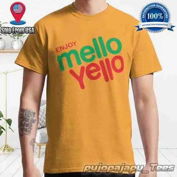 New Item Enjoy Mello Yello Drink American Funny  Logo Men's T-Shirt Size S-5XL