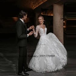 Gorgeous Wedding Dresses Deep V Neck Long Sleeves Applique Elegant Bride Gowns Sexy Open Back Court Train vestido de noiva 2024