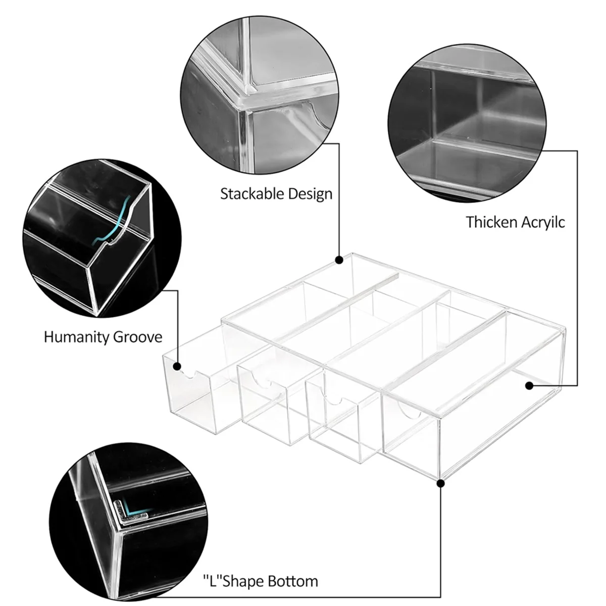 MCGS-Acrylic Organizer, Clear Washi Tape Storage Holder with 4 Sliding Drawers, for Scrapbooking Art Craft Supplies