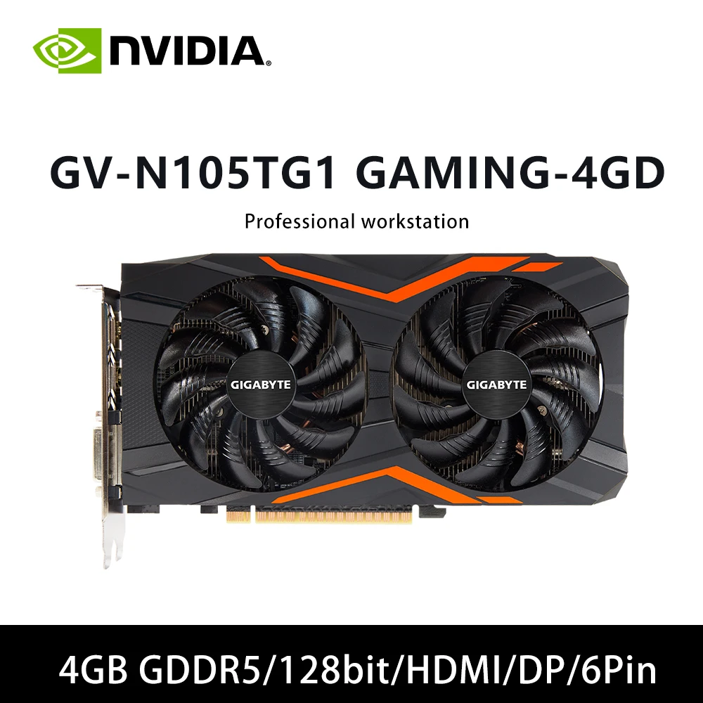 

GIGABYTE GV-N105TG1 GAMING-4GD gpu GTX1050 TI 4GB GDDR5 128bit graphics card support 6pin DVI-D HDMI DP ATX placa de vídeo