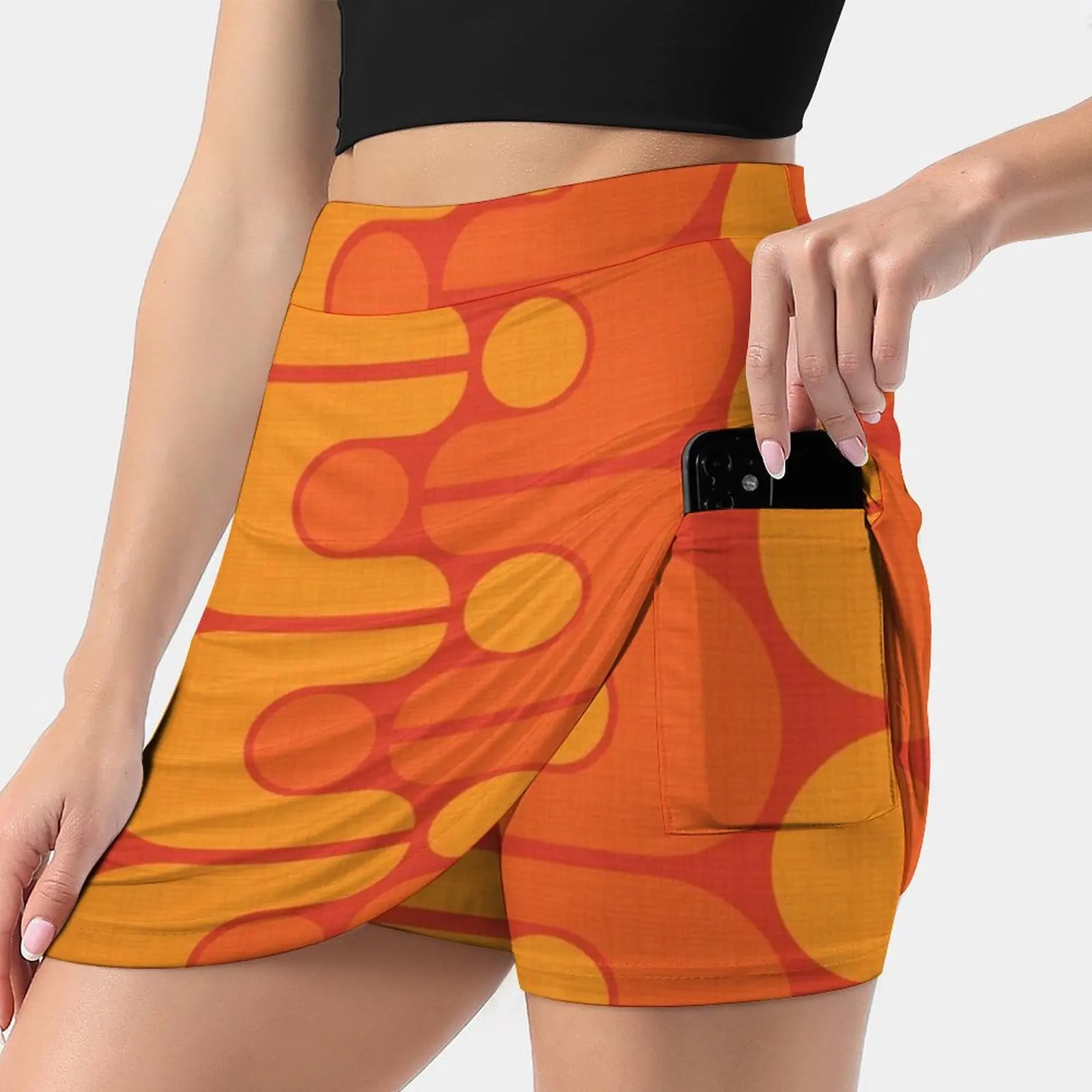 Golden Oldie Women's skirt Sport Skort Skirt With Pocket Fashion Korean Style Skirt 4Xl Skirts Retro Pattern Mid Century Orange