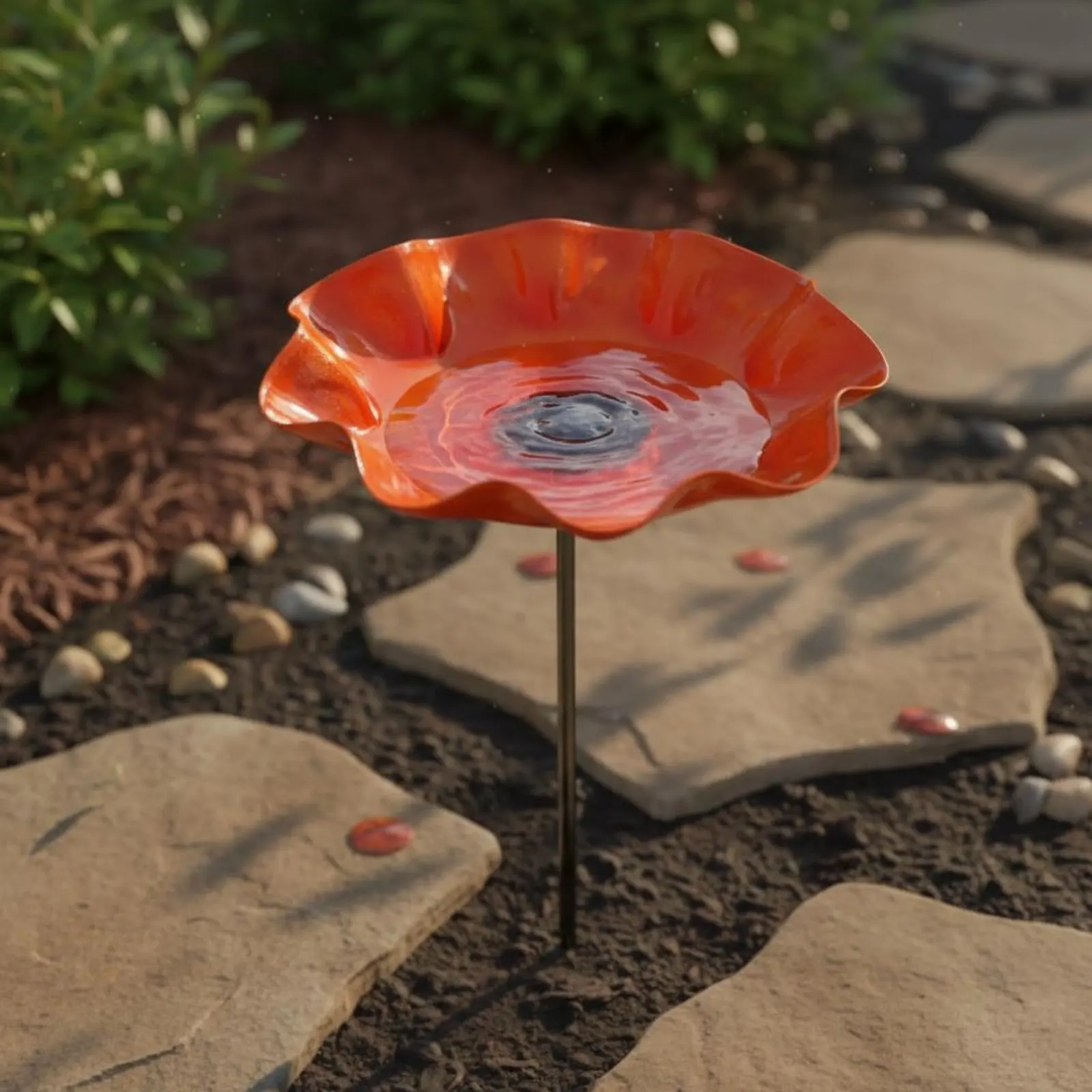 

Bee Butterfly Water Feeder Handmade Metal Flower Bird Feeder Garden Stake Bird Bath Easy to Install Outdoor Decor