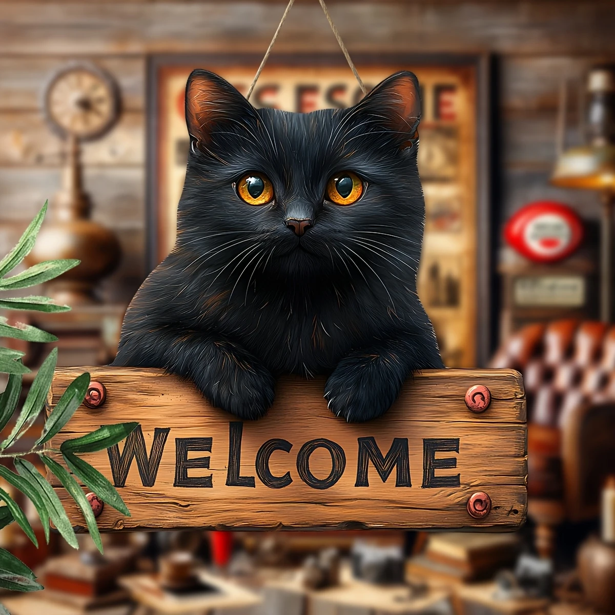 2D Flat Animal Welcome Wooden Black Cat Siamese Cat Country Wall Hanging Farmhouse Style Multi-Functional Garden Home Decoration