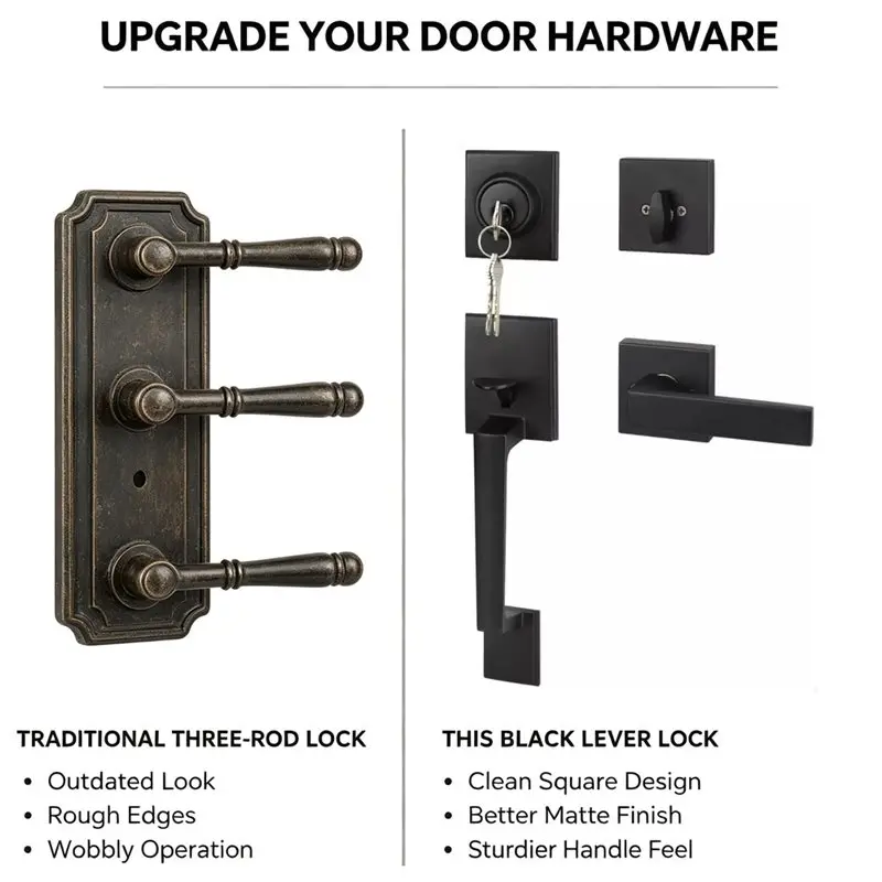 Stock Quantity Exterior Door Handle Knob Set, Door Lock Kit For Bathroom Front Door, Lockset For Thick Interior Bedroom Wooden