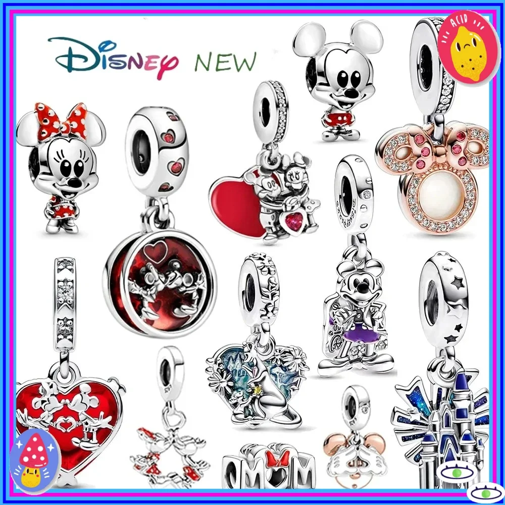 

2025 New Disney Mickey Mouse Minnie Collection Charm Kissing Love Gift Beads 925 Silver DIY Bracelets Jewelry Women's Gift