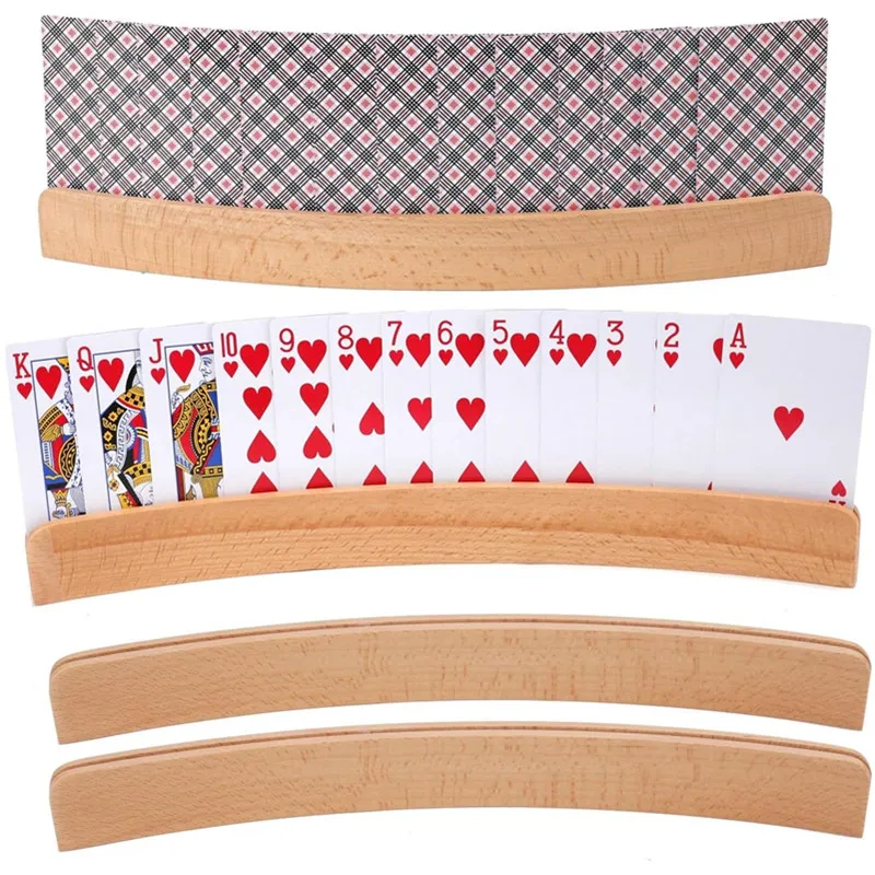 2/4Pcs 13" Curved Wood Card Organizer Cardholder Playing Card Trays Card Game Accessories for Adults, Small Hands, Seniors