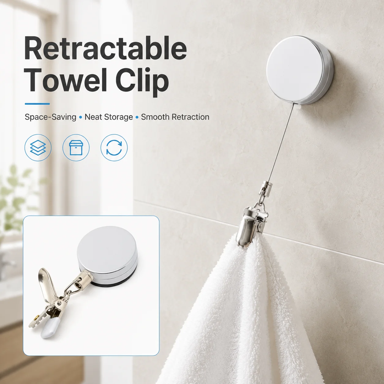 1/2/3PCS Retractable Towel Clip Portable Towel Holder Elastic Strap Anti Lost Clamp For Golf Camping Gym Kitchen Travel Accessor