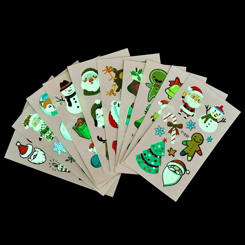 10Sheets New Christmas Luminous Tattoo Sticker Kid Arm Face Glow In The Dark Waterproof Temporary Tattoos New Year Xmas Favors