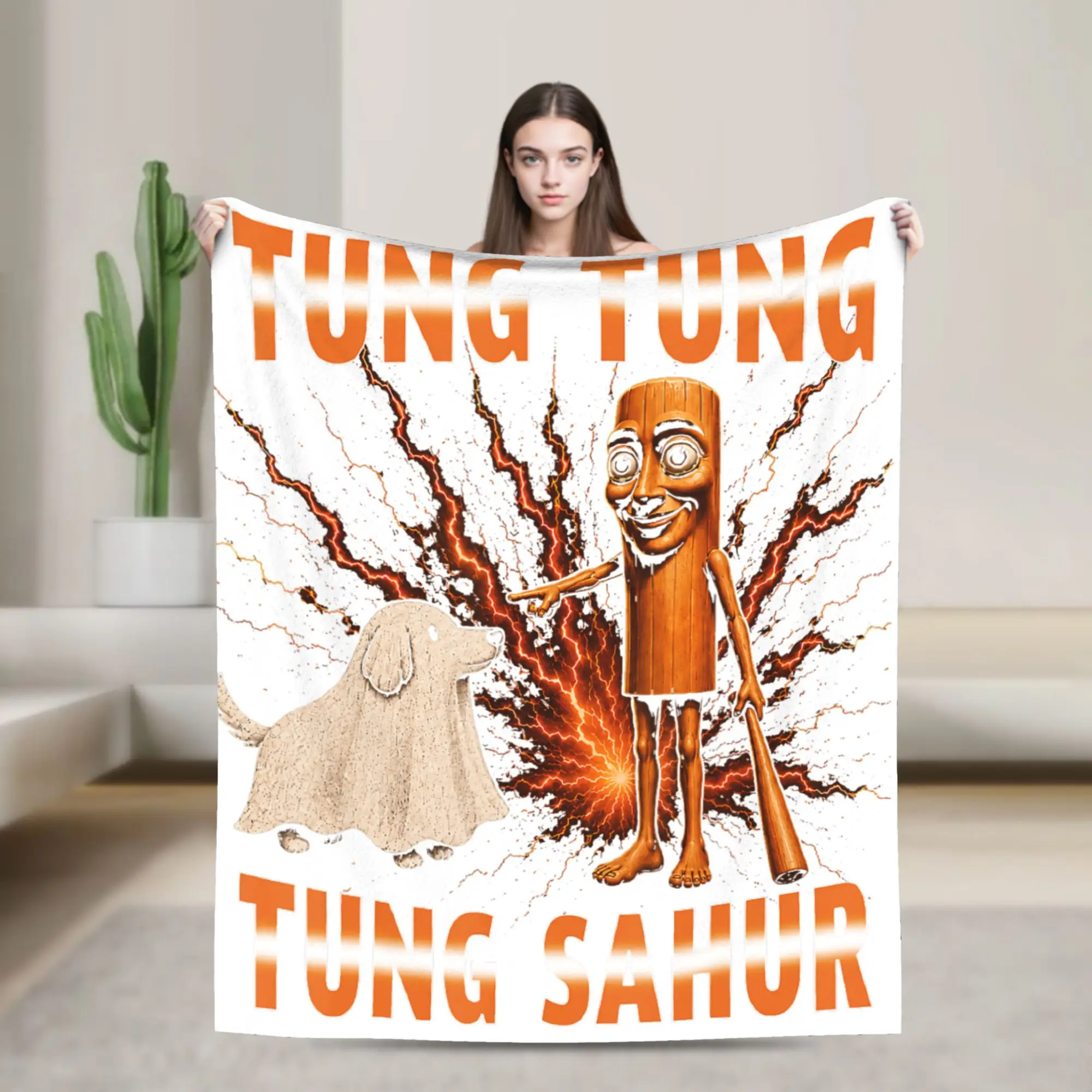 Tung Tung Tung Sahur Calling Dance Halloween Meme Blanket Winter Soft Cozy Throw Blanket Adult Child Outdoor Bedspread Bed Cover