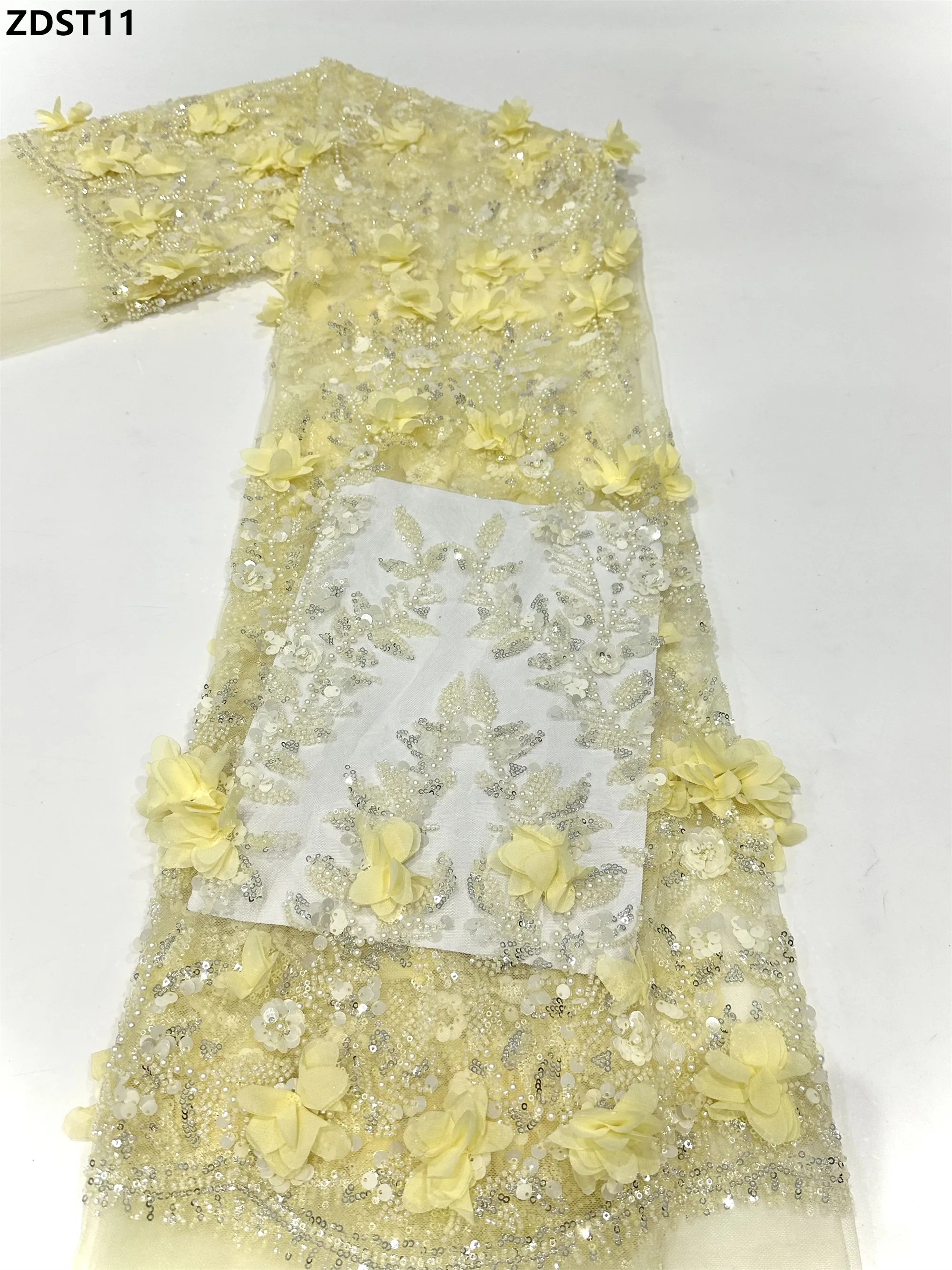 パールレース生地,白いレース生地,豪華な花嫁のドレス,フランスの重いビーズのチュール,ナイジェリアのメッシュ