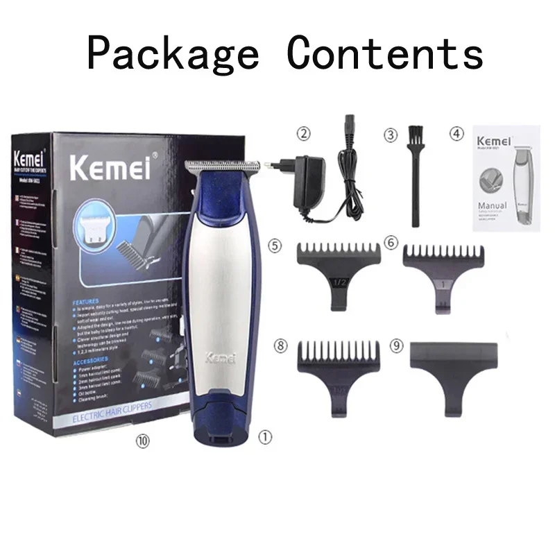 EU Plug Kemei Professional Hair Clipper Rechargeable 0mm Baldheaded Hair Trimmers Barber Haircut Machine with USB Cable KM-5021