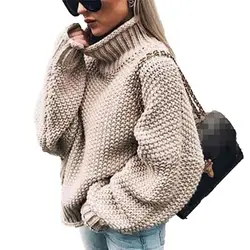 Turtleneck Oversized Sweater Winter Fall Solid Outerwear Knitwear Pullover Balloon Long Sleeve for Ladies Women Girls