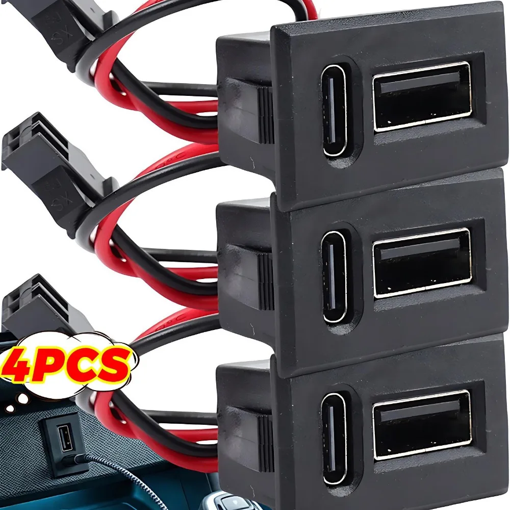 Dual Type C USB Receptacle Female Socket Connector Chassis Mount 2 Port Power Charging Adapter for Car Dashboard Auto Parts Kit