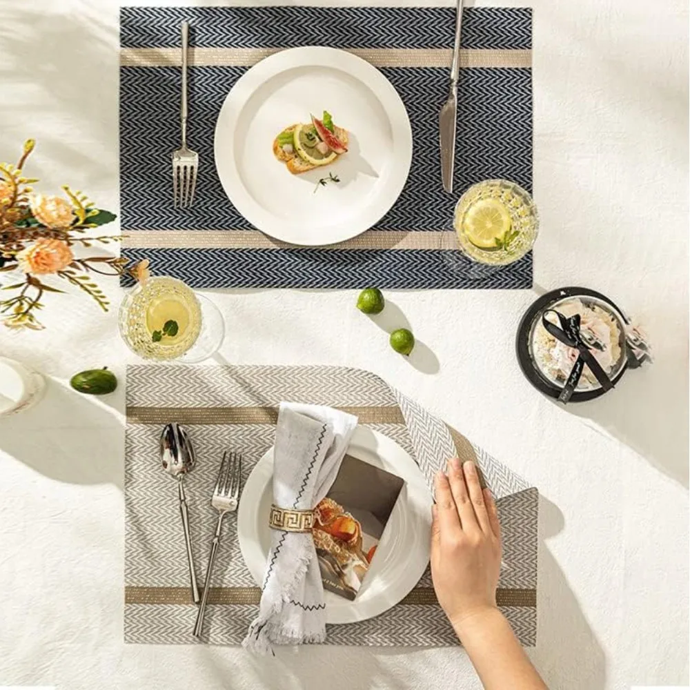 1/6/10PCS Cream Black PVC Placemats Heat Insulation Dining Table Mat Oil Proof Kitchen Table Accessories for Home Party Gift