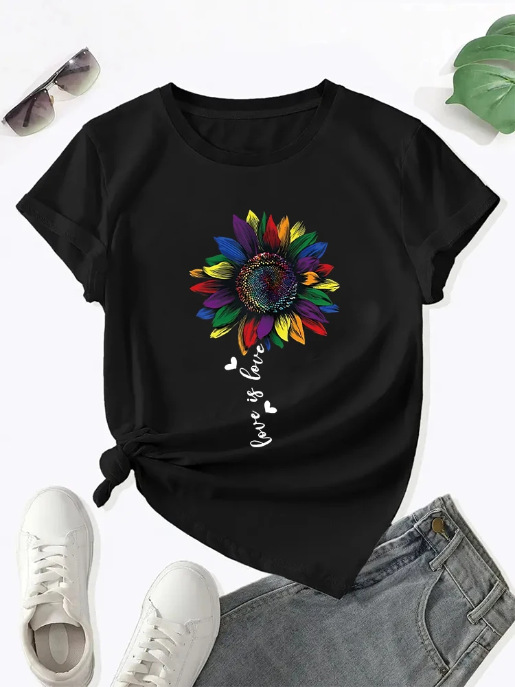 

Rainbow Sunflower Love Is Love LGBT Gay Lesbian Pride T-Shirt Funny Lgbtq Graphic Tee Top Flower Print Short Sleeve Blouses Gift