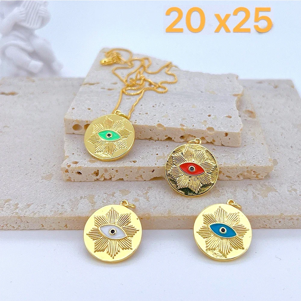 1 Pcs Retro Jewelry Evil Eye Pendant for Diy Earrings Necklace Making Supplies Enamel Copper Plated Gold Round Jewelry Parts