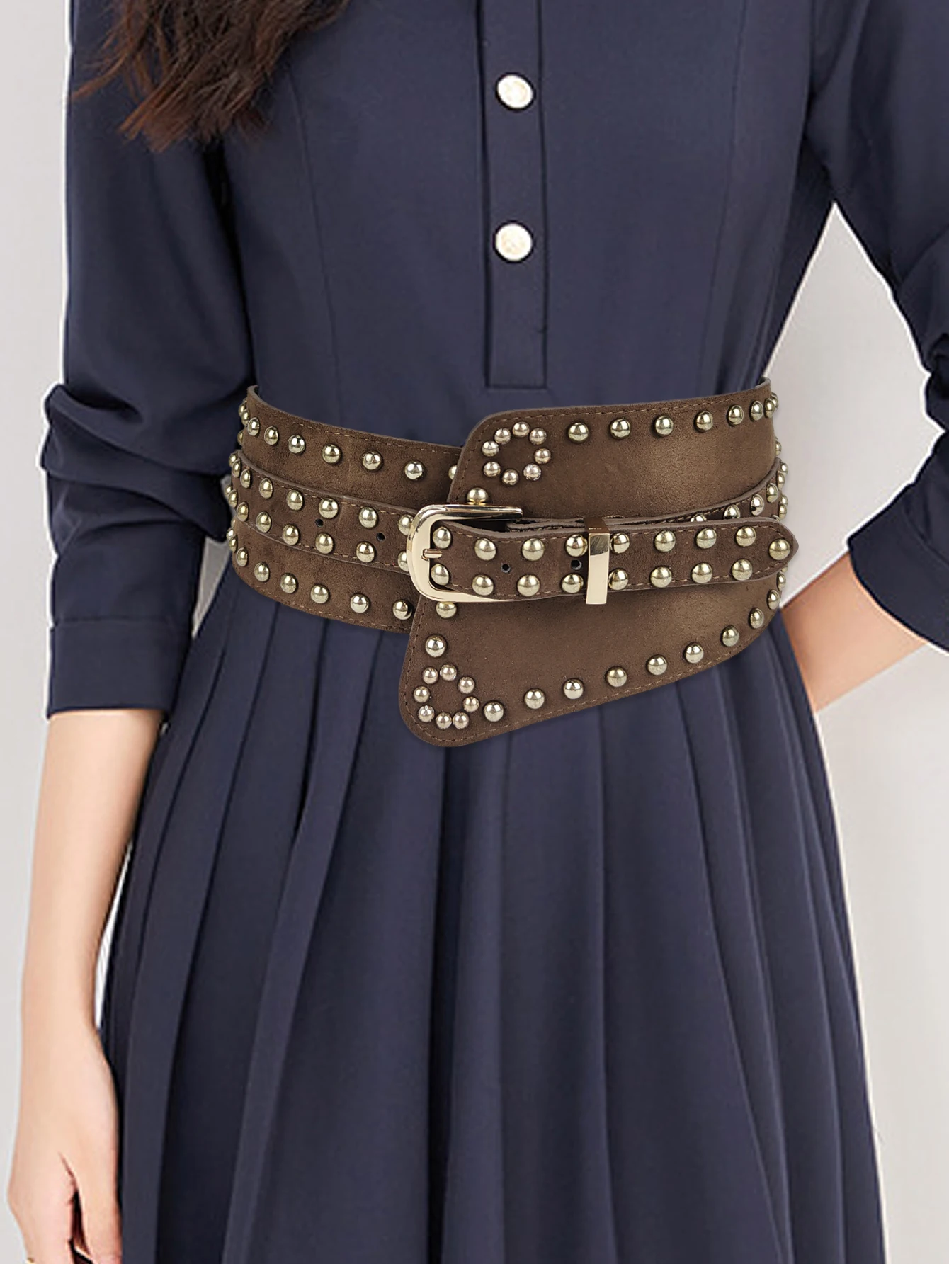 New 2023 European and American style women\'s wide waistband fashionable retro elastic elastic waistband dress with waistband dec