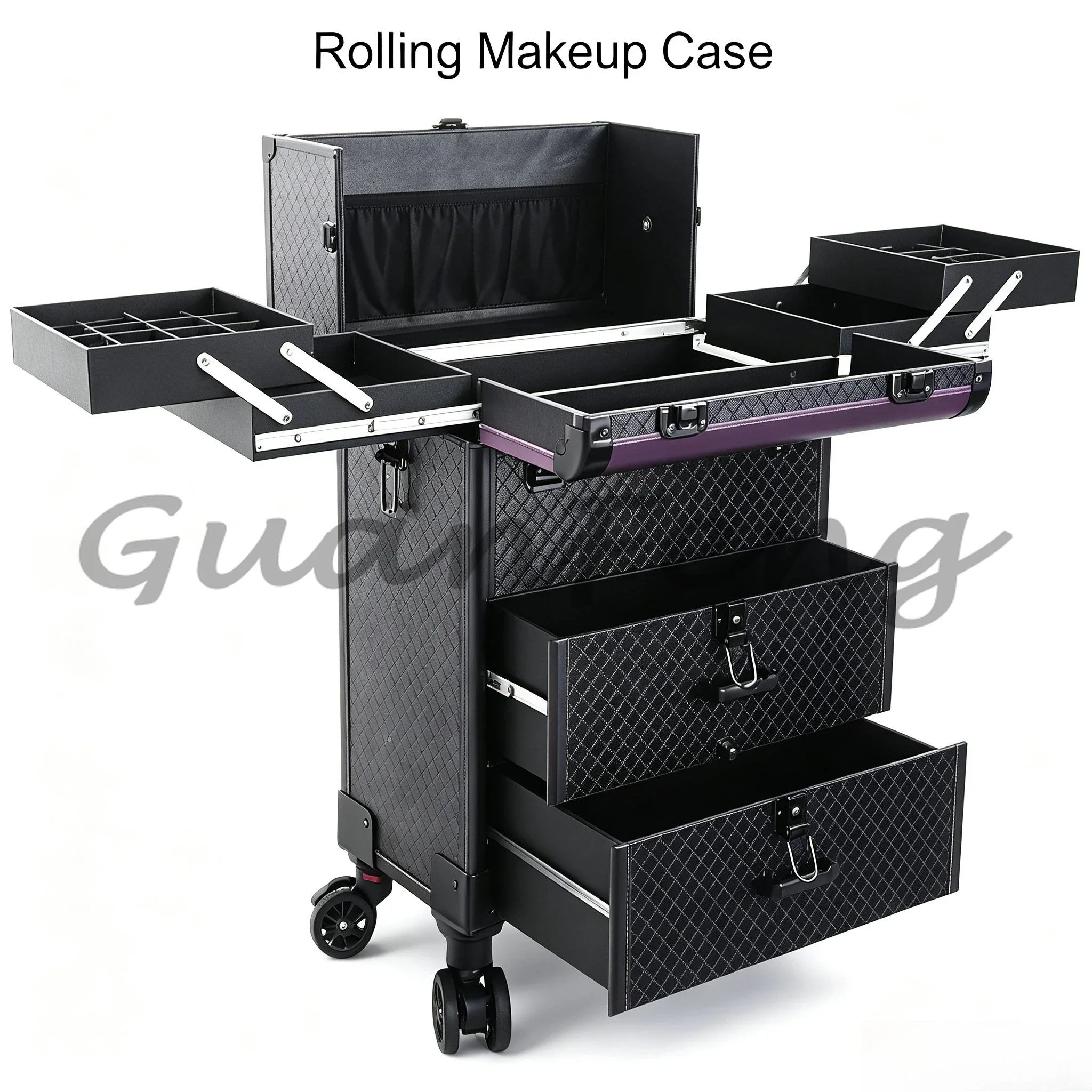 Large Multi-layer Lockable Rolling Trolley Makeup Train Case, Portable Storage Box for Makeup Artists, Nail & Microblading Tools