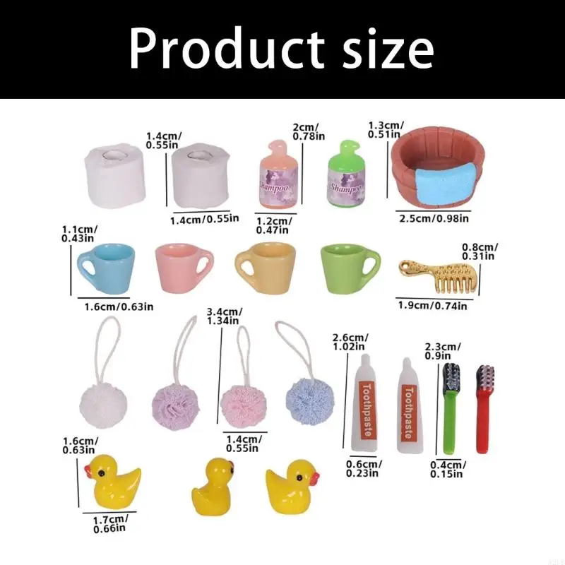 1/12 Schaal Poppenhuis Badkamer Accessoires Set Miniatuur Tandenborstel Tandpasta Reinigingsbal met Realistisch Detail A2UB