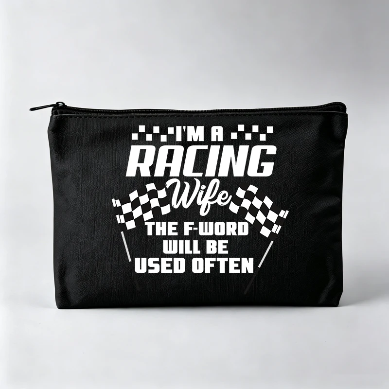 Women's Racing-Inspired Typography Print Makeup Bag, Casual Cosmetic Storage Pouch for Daily Use
