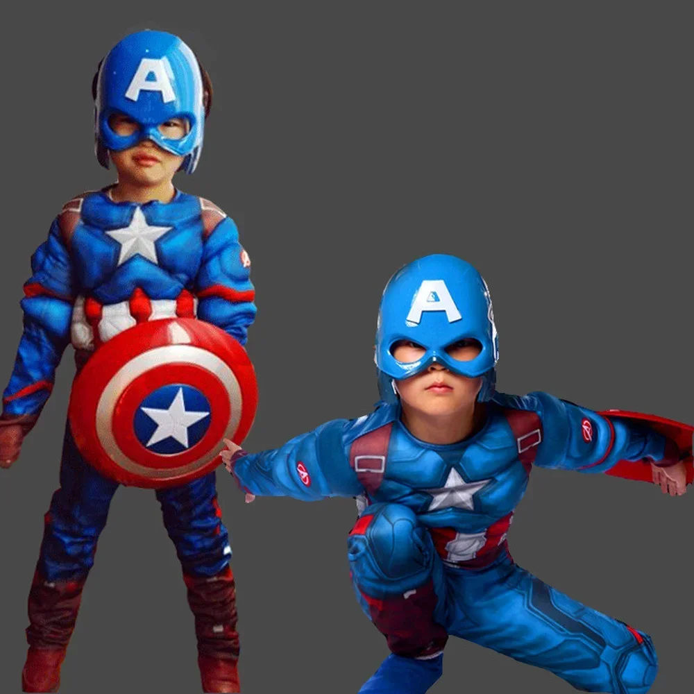 

COS Avengers Captain America Muscle Uniform Set Superhero Cosplay Costume Halloween Carnival Party Gift Mask Shield Jumpsuit New