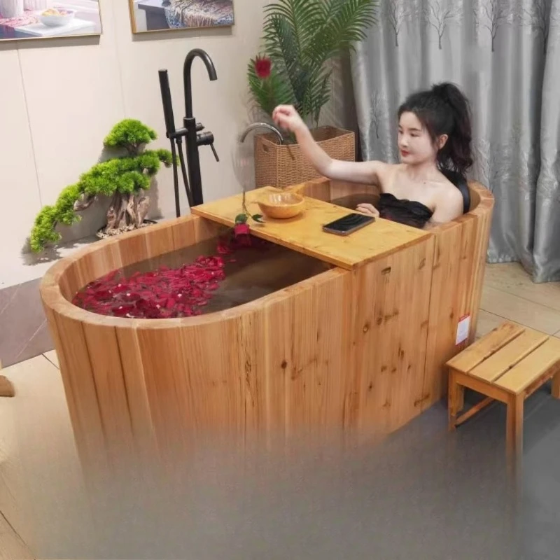 Bed and breakfast bath wooden bucket bath household solid wood bathtub thickened 4 cm