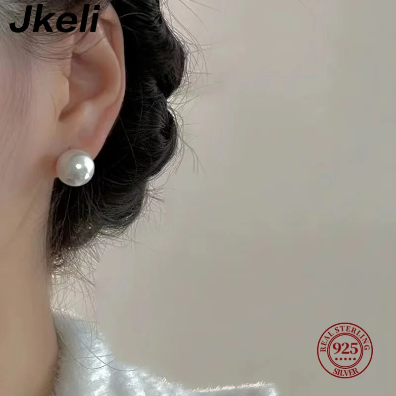 Jkeli-Brincos de pérolas de água doce para mulheres, prata esterlina 925, branco natural, 1 par, atacado, 8-12mm