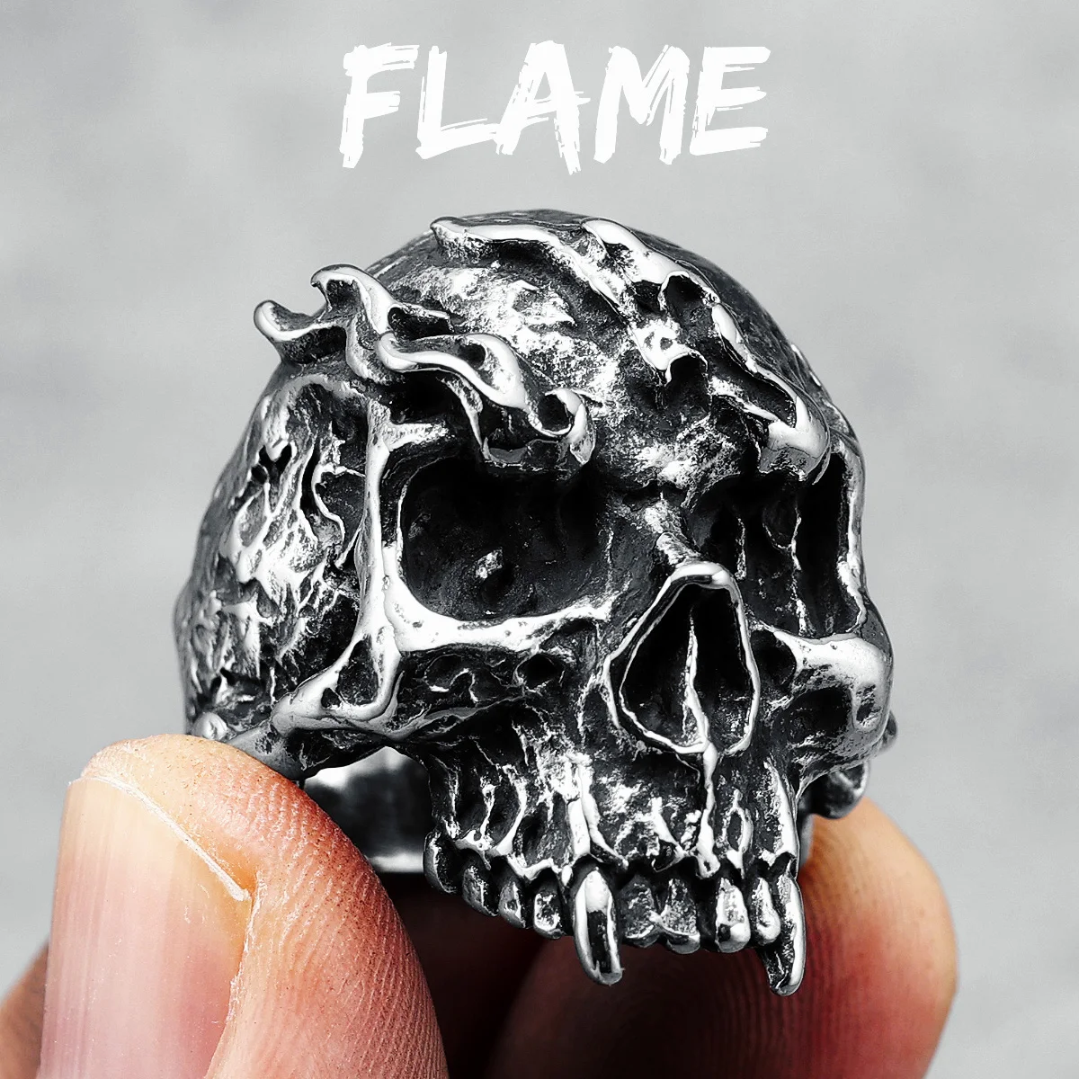 Flame Skull Men Rings 316L Stainless Steel Skeleton Blaze Rock Punk Gothic HipHop for Biker Male Boyfriend Jewelry Creative Gift