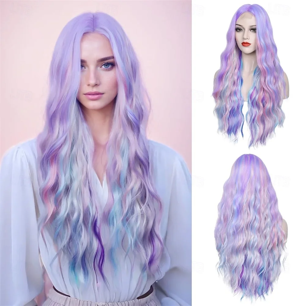 

HAIRJOY Карнавальный парик Розовый Синий Фиолетовый Вьющиеся Волнистые Синтетические Волосы Длинные Марди Гра Парад Косплей Костюм Фестиваль Парик для Женщин