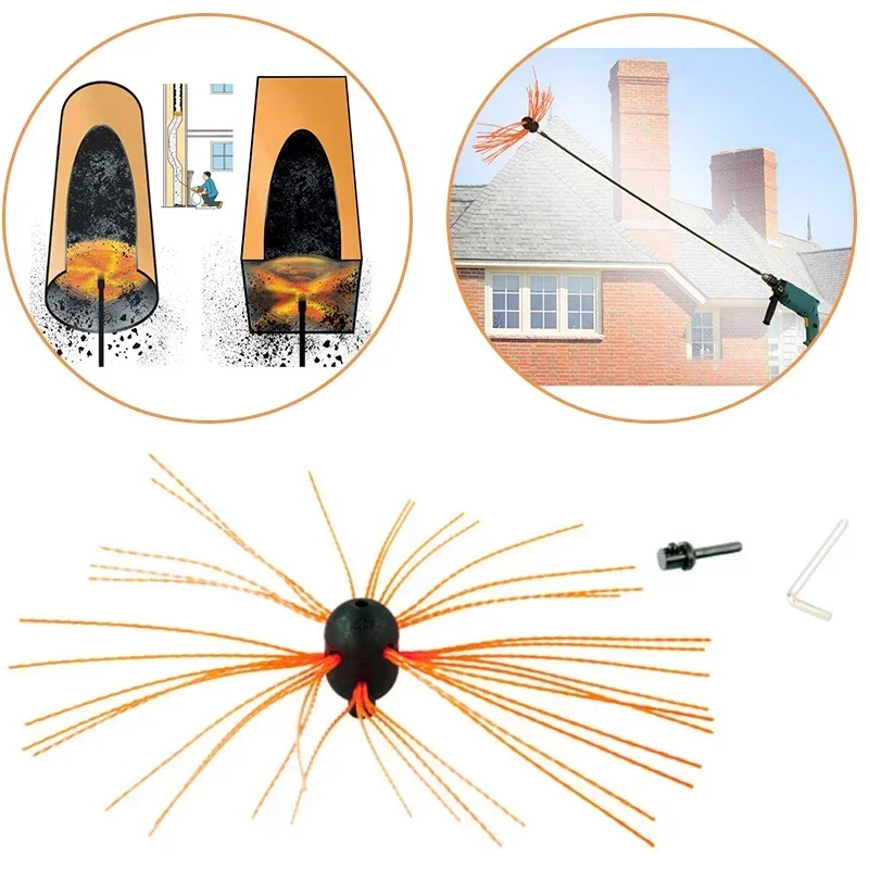 Aluminum Chimney Power Sweeping Brush Cleaning Rotary Sweep DIY Set Flexible Brush Head Reinforced Nylon Chrome Chuck