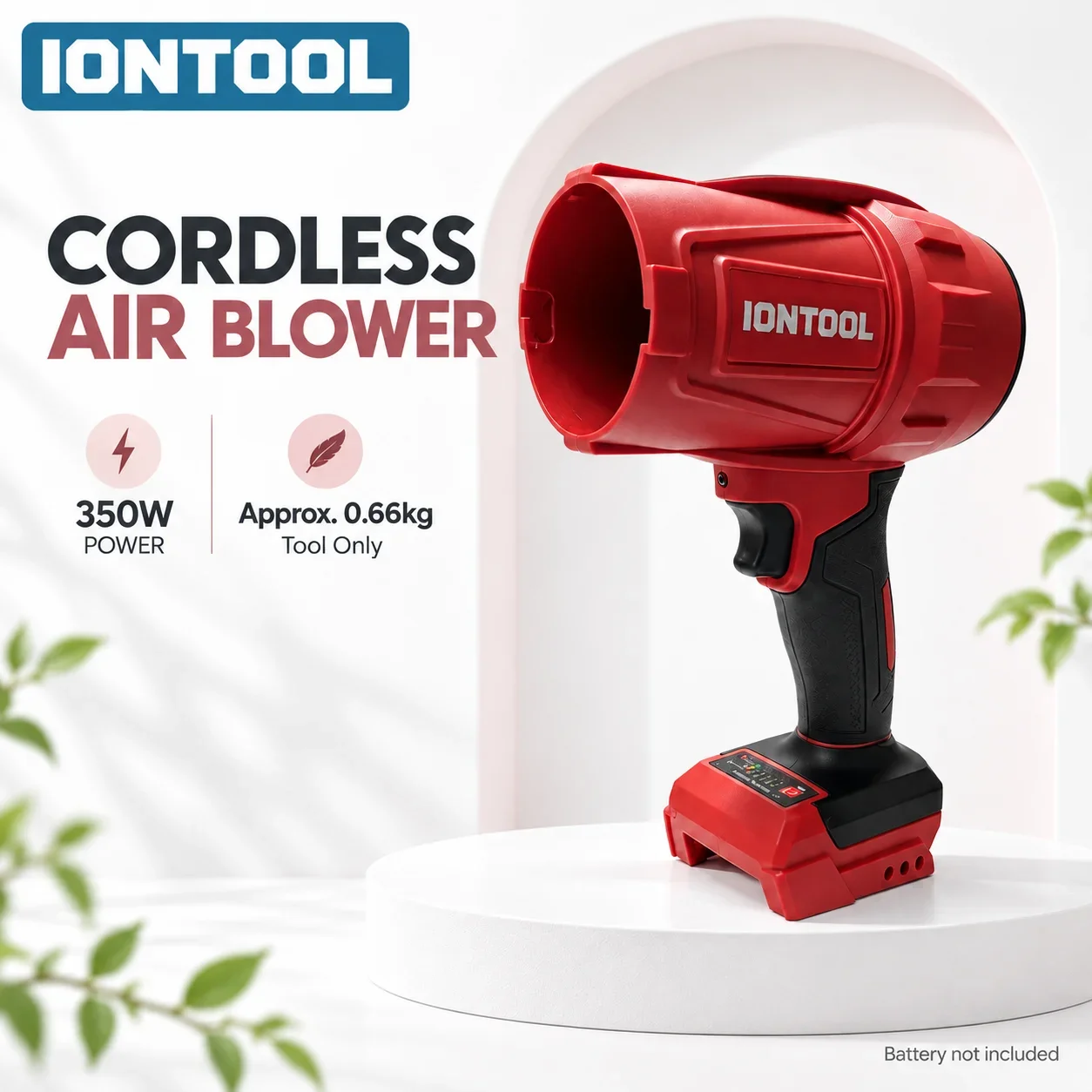 IONTOOL Red 350W Compact Durable Cordless Turbo Blower Lightweight for Car Drying Garden Leaf and Workshop Dust Power Tool