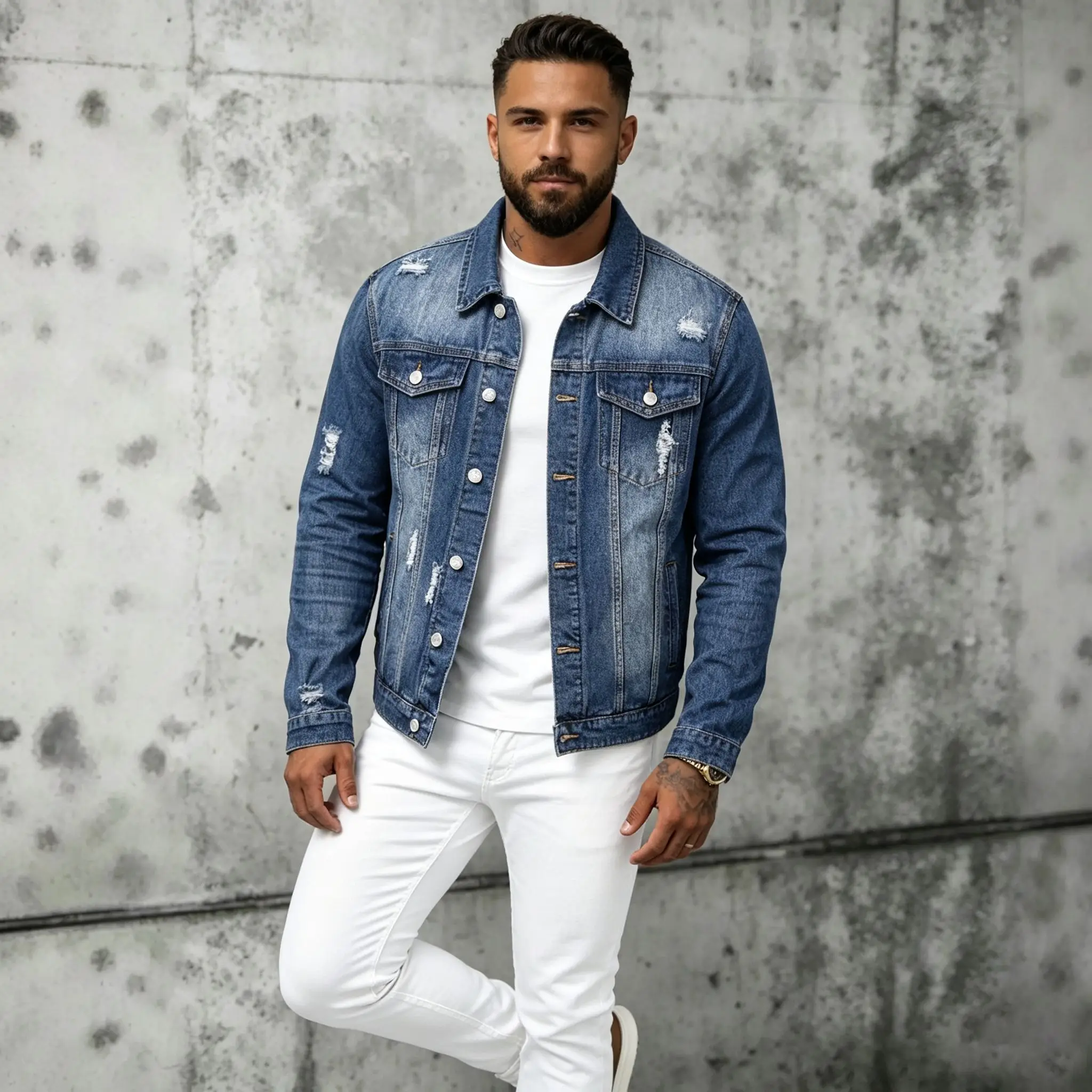 Autumn and Winter Multi-Pocket Denim Jacket for Men, Trendy and Stylish, Slim-Fit Biker Jacket, Men's Fashion Brand Jacket