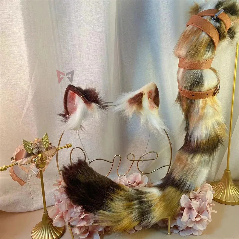جديد اليدوية العمل ثلاثة Felinae آذان القط Hairhoop الذيل قلادة أقراط تأثيري هريرة لوليتا اكسسوارات الشعر هوب أغطية الرأس