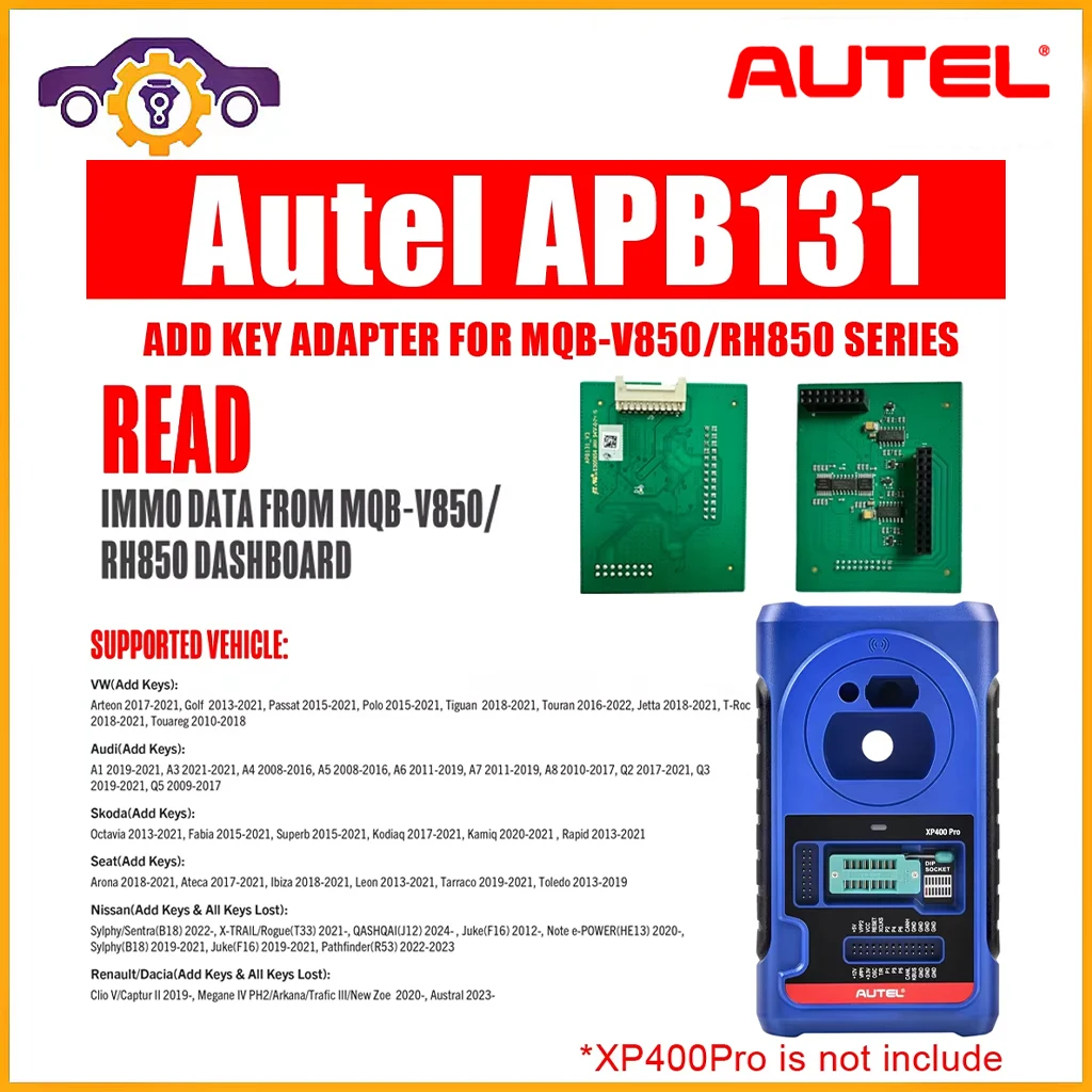 

2024 New Autel APB131 Adapter For VW MQB Add Key, Nissan & Renault All Key Lost Work with XP400 PRO