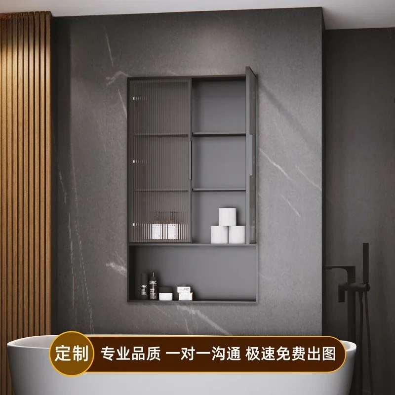 Stainless steel bathroom niche embedded glass door locker toilet toilet side wall shelf waterproof storage