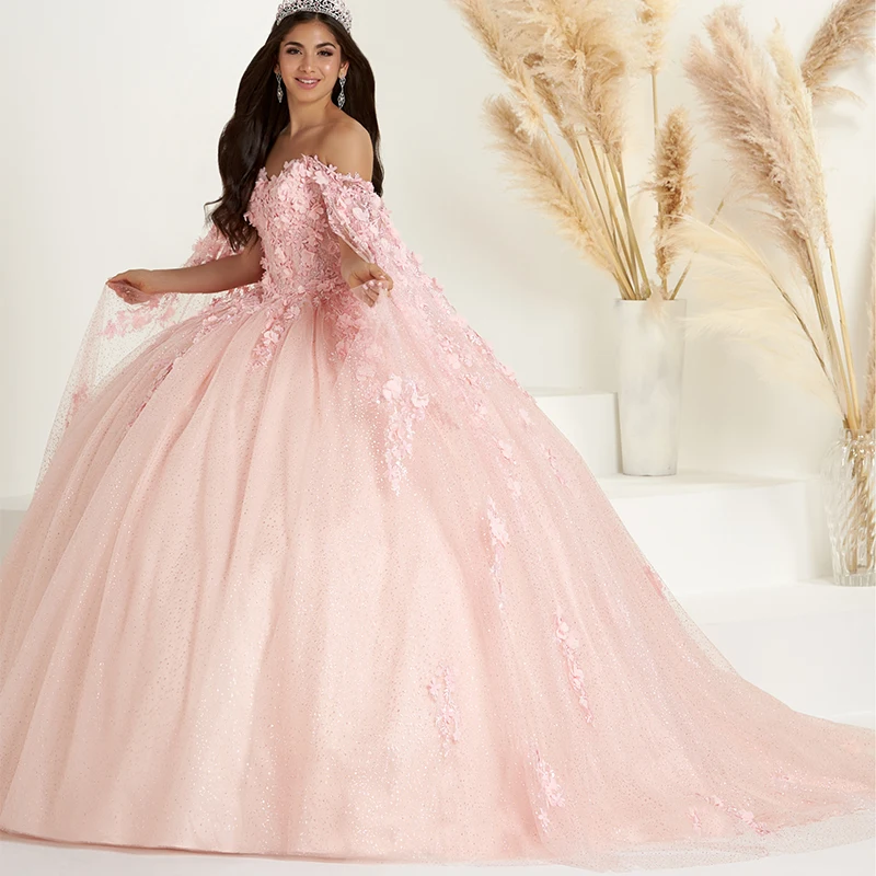 Vestido De quinceañera con tirantes y cuentas para mujer, traje con apliques De encaje De flores para cumpleaños, 15 Años