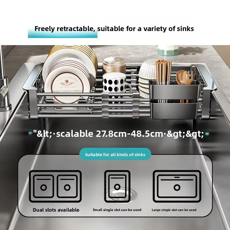 All-in-One Non-Folding Metal Dish Rack Adjustable Design Silver-Plated Finish Standing Type for Drying Organizing Bowls Plates