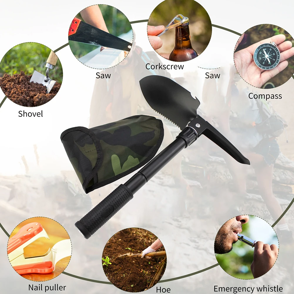 Outdoor Garden Shovel Kit Folding Camping Spade Portable Weeding Pick Emergency Garden Outdoor Garden Shovel Tool Multitool