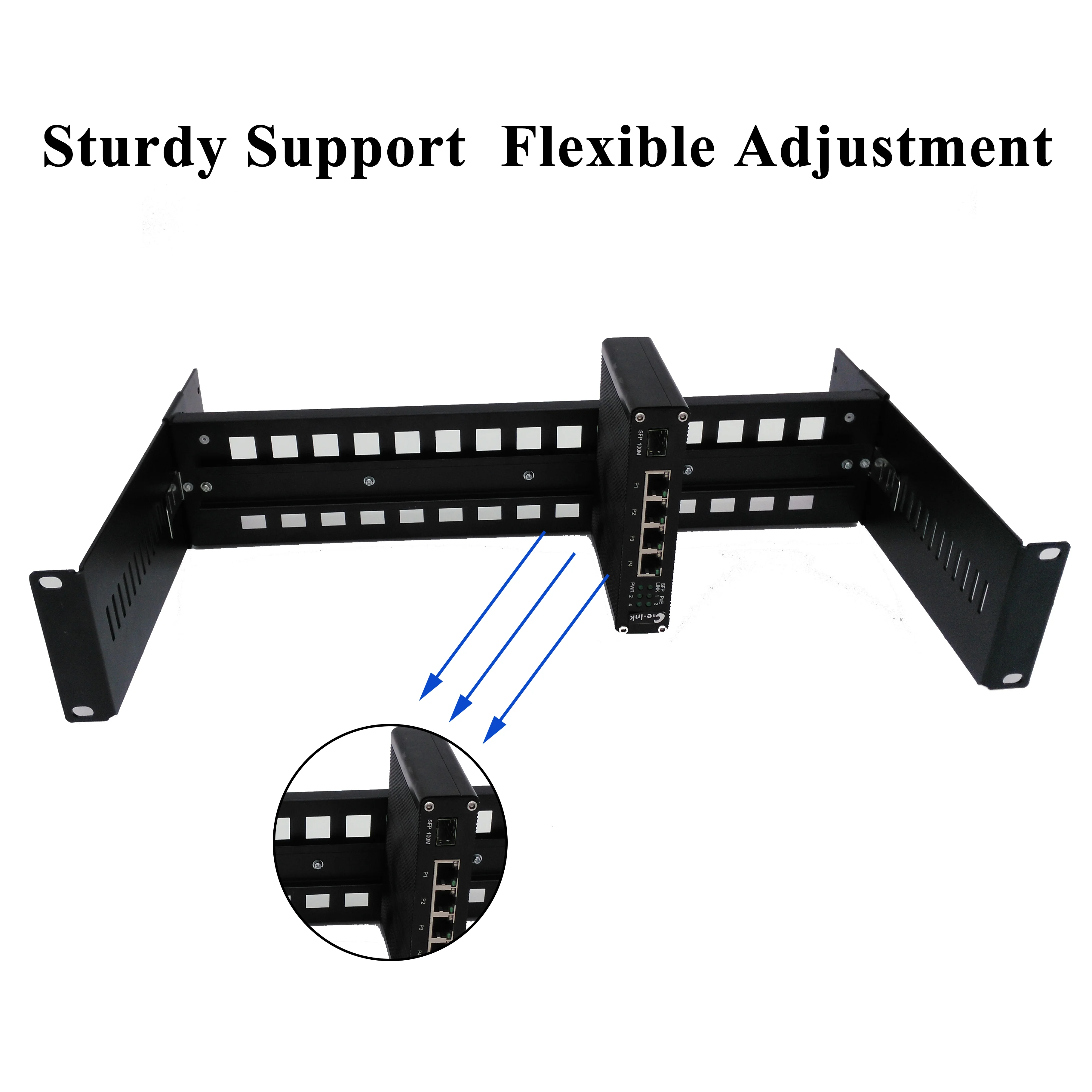 طقم السكك الحديدية Rackmount DIN مقاس 19 بوصة، تصميم قابل للتعديل، هيكل متين من سبائك الألومنيوم #3