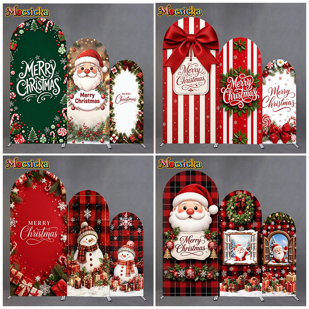 Mocsicka Merry Christmas Arch Backdrop Covers Double-Sided Festival Party Kids Adult Family Photo Arched Background Studio Props